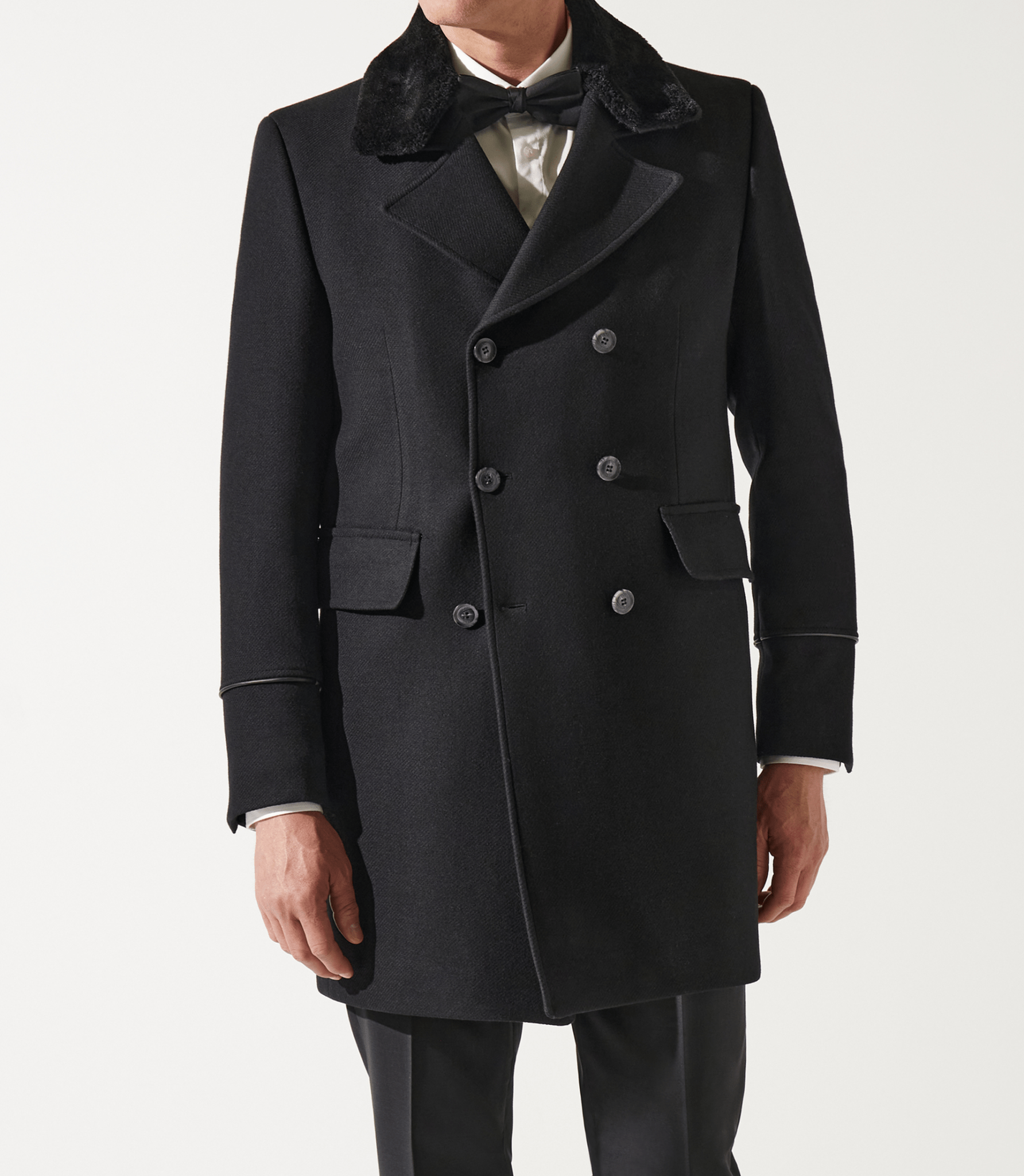 Manteau croisé col fourrure noir ISIO - IZAC