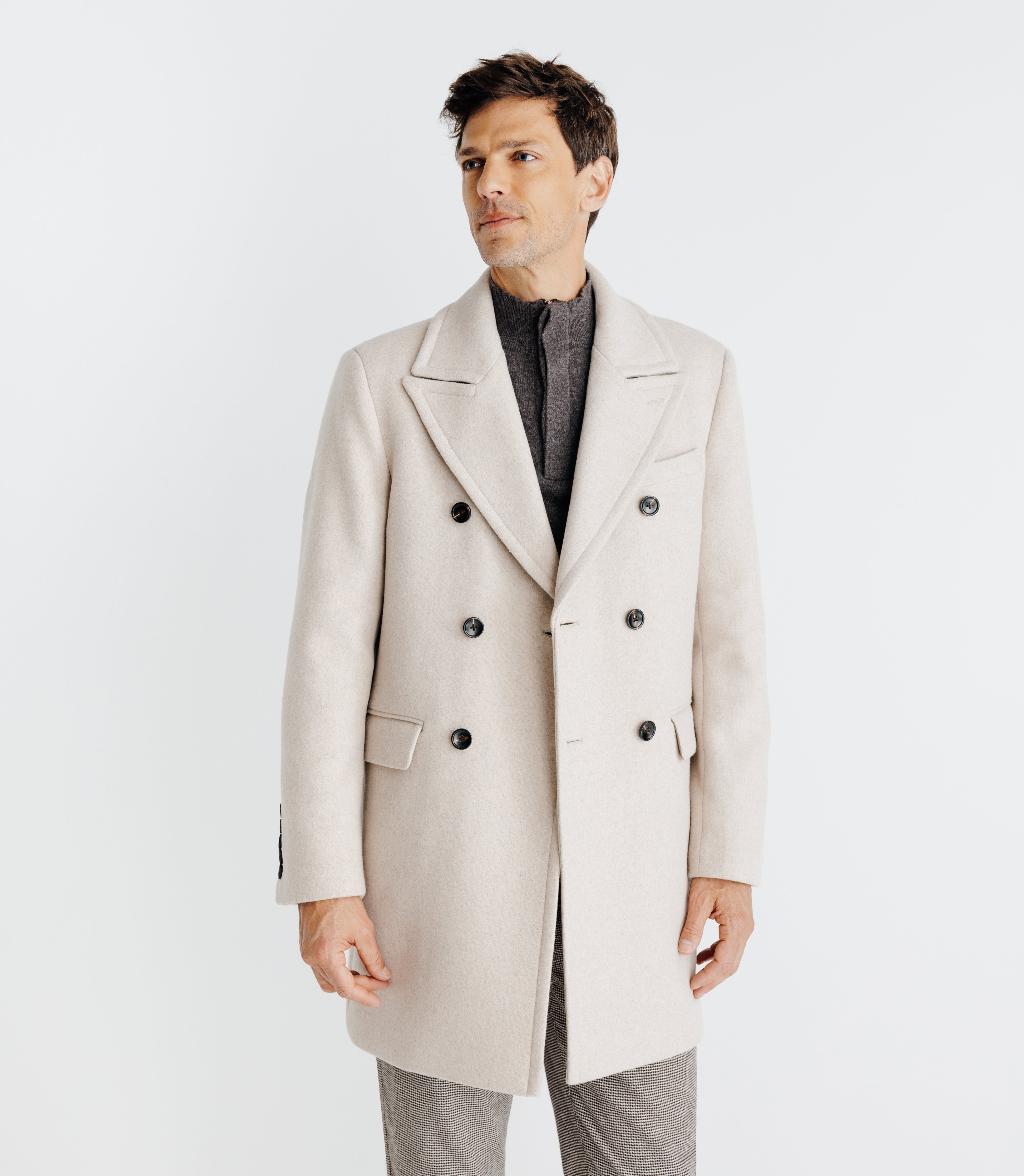 Manteau croisé avec col fourrure beige - IZAC