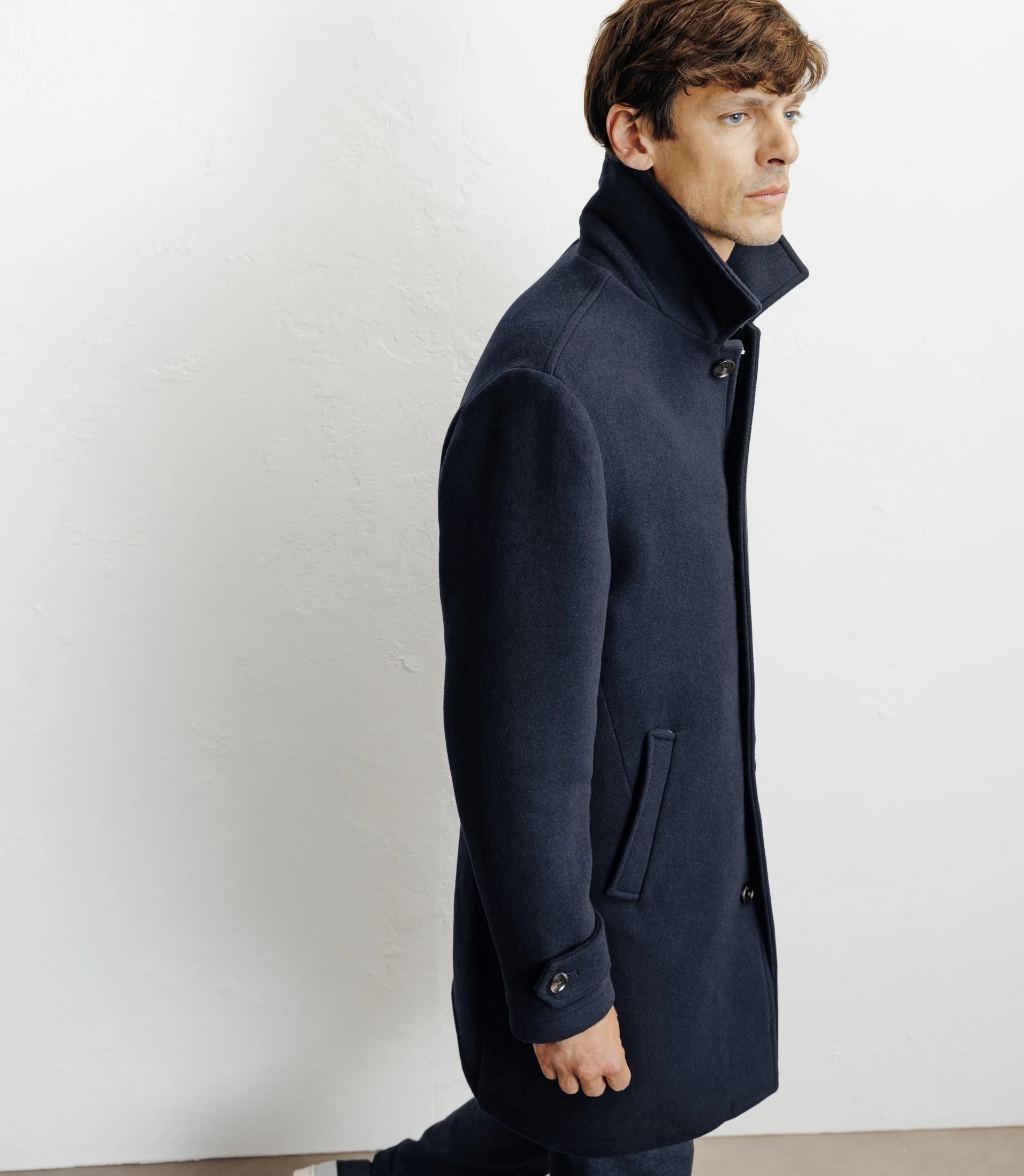 Manteau long droit marine