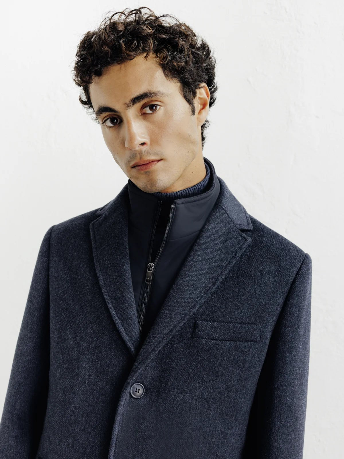 Manteau ville à parmenture amovible bleu denim - IZAC