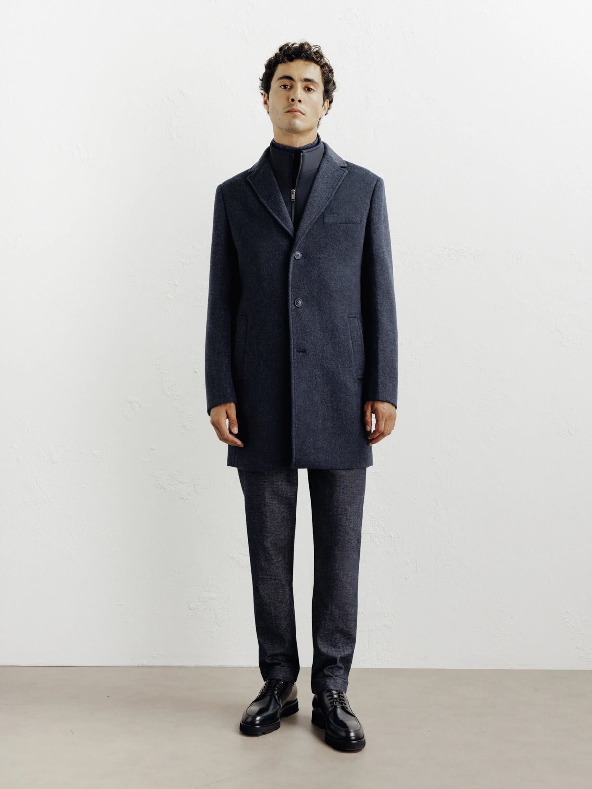 Manteau ville à parmenture amovible bleu denim - IZAC