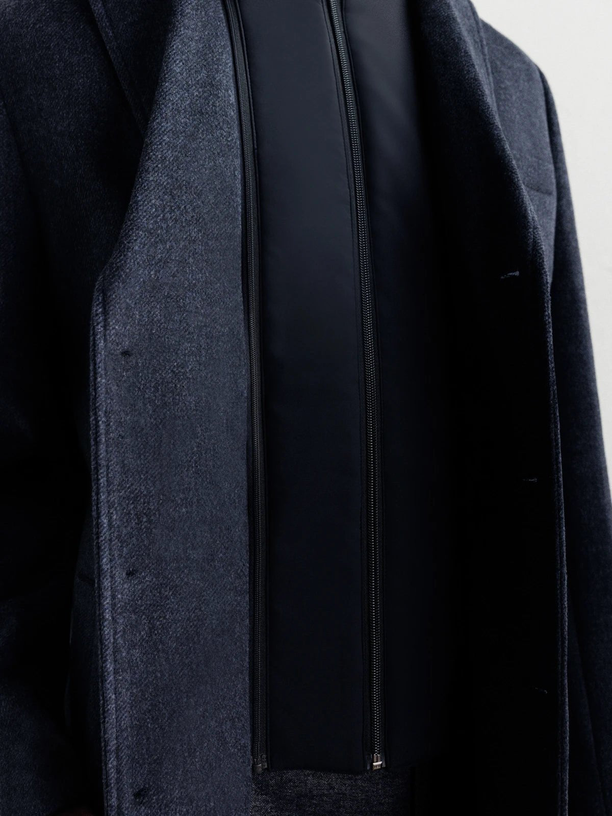 Manteau ville à parmenture amovible bleu denim - IZAC