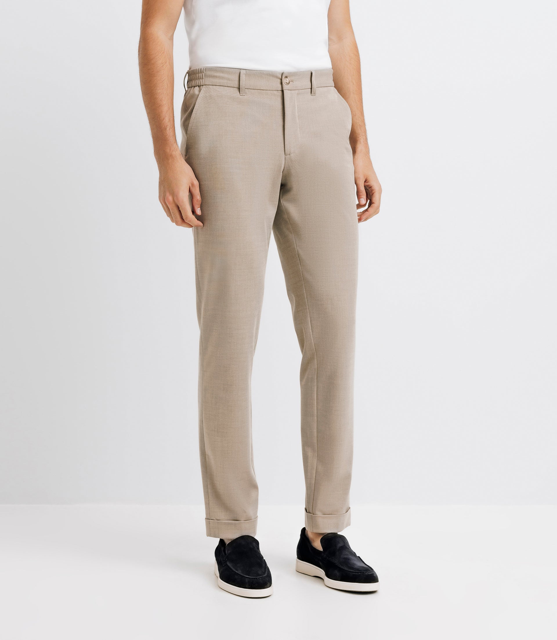 Pantalon chino taille élastique beige