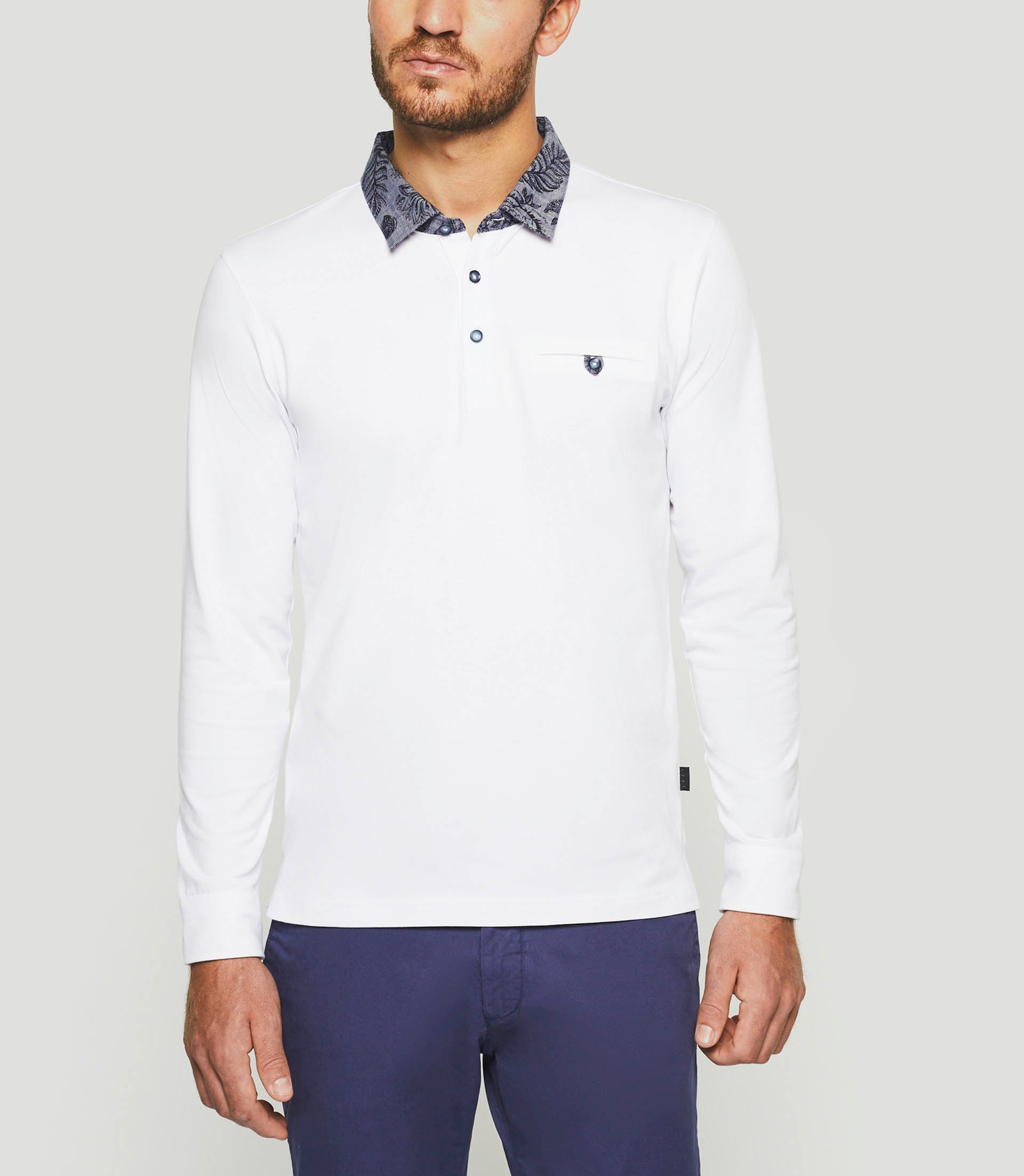 Polo manches longues blanc "Guy"