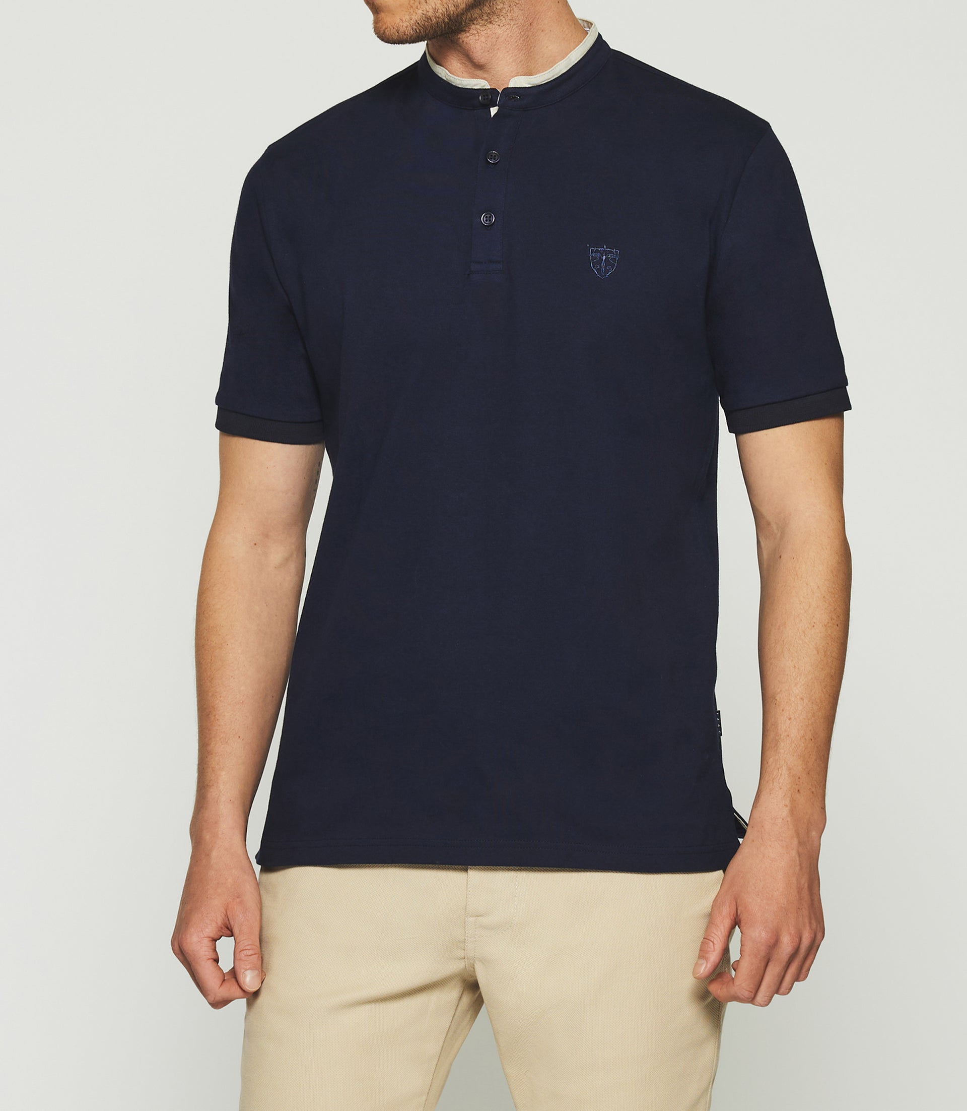 Plain polo shirt with navy mao collar GASPAR