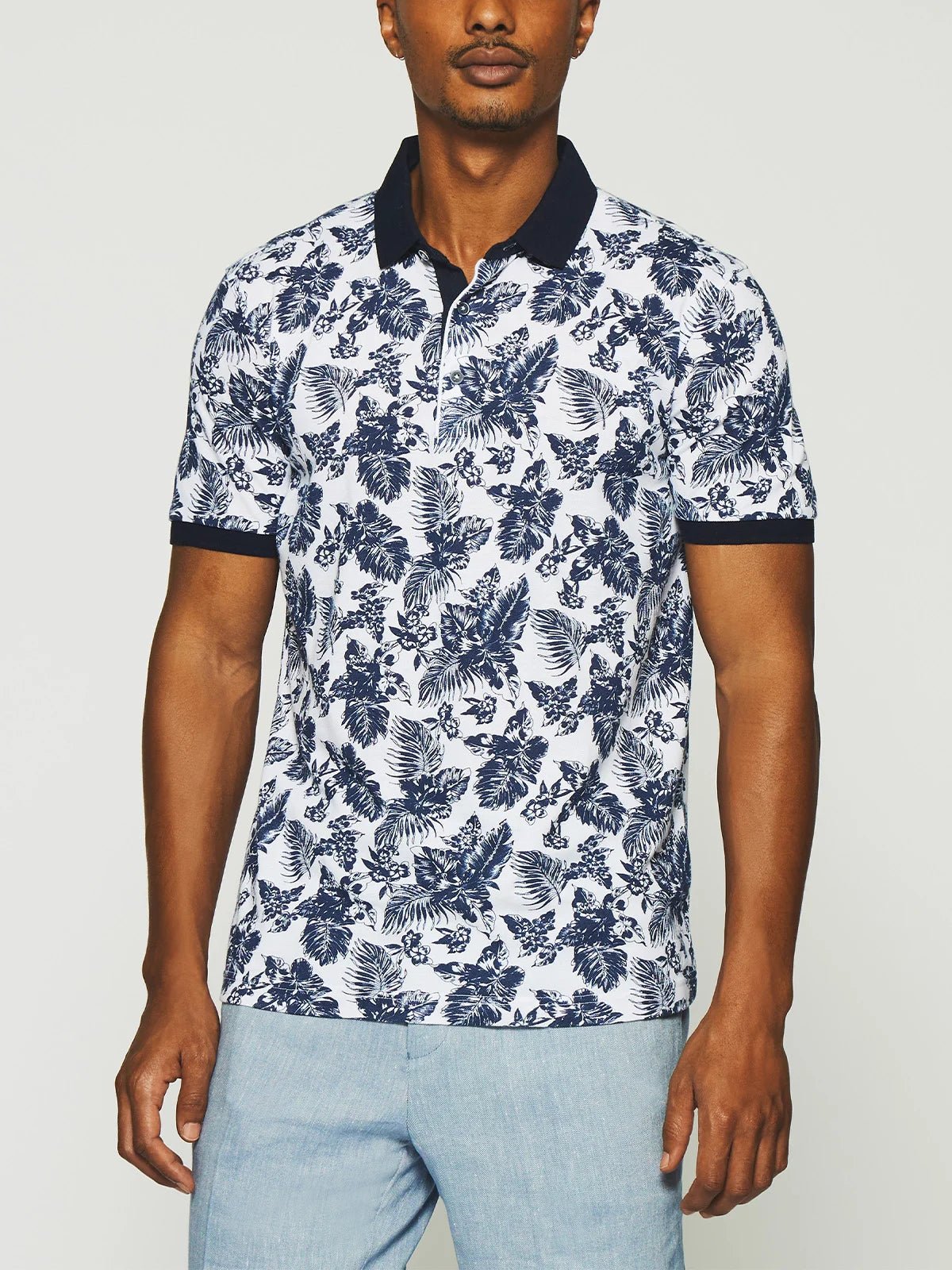 Polo à imprimé blanc et marine GIRARD - IZAC