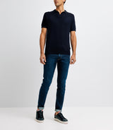 Navy open-neck polo shirt