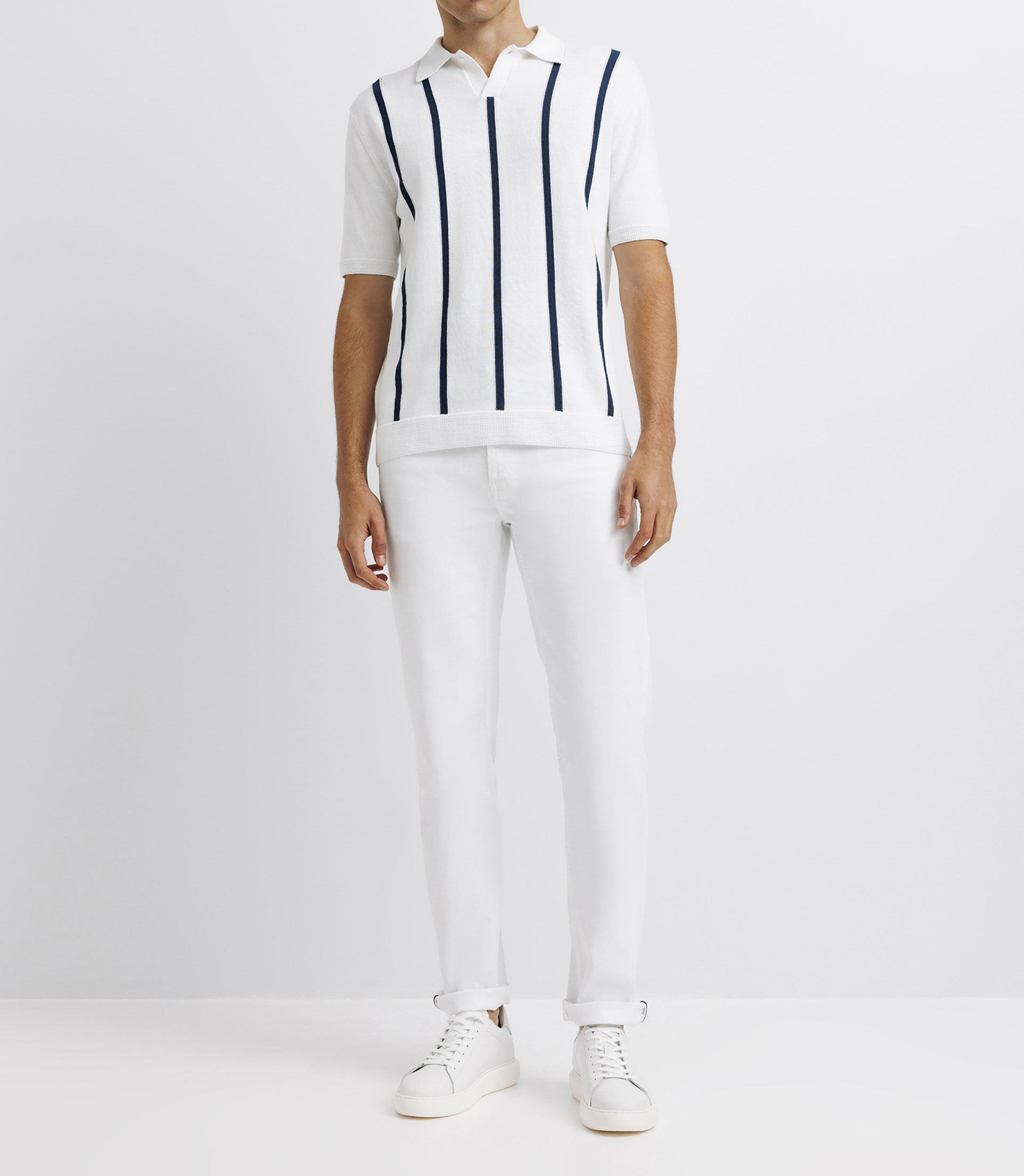 Polo nid d'abeille rayé blanc - IZAC