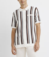 Ecru striped knit polo shirt