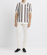 Ecru striped knit polo shirt