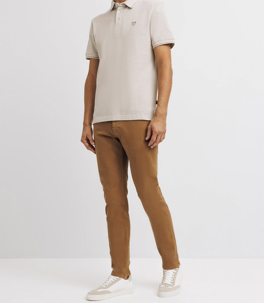 Polo piqué avec broderie beige