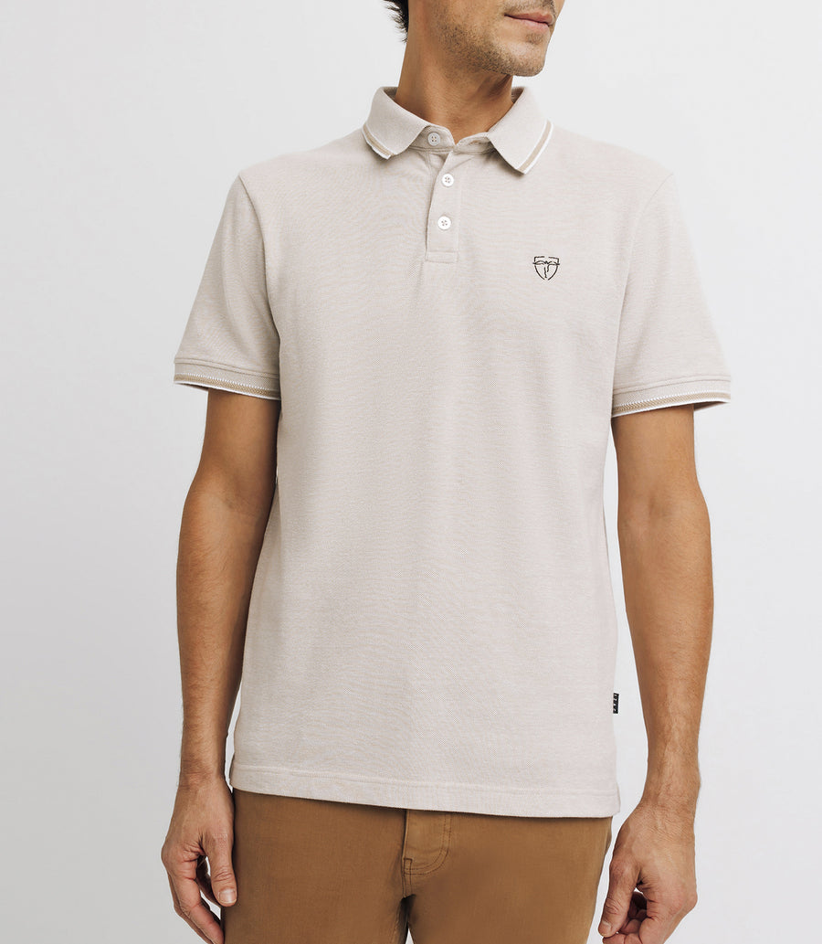 Polo piqué avec broderie beige