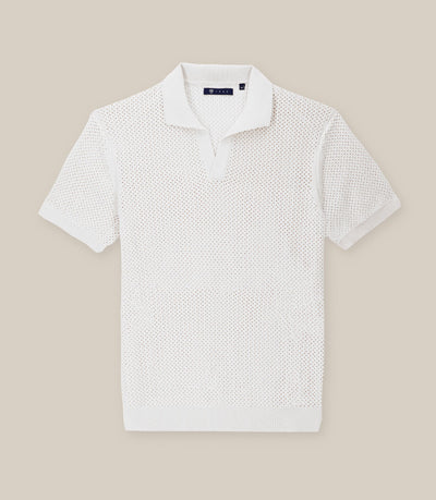 Polo col ouvert en maille ajouré écru - IZAC