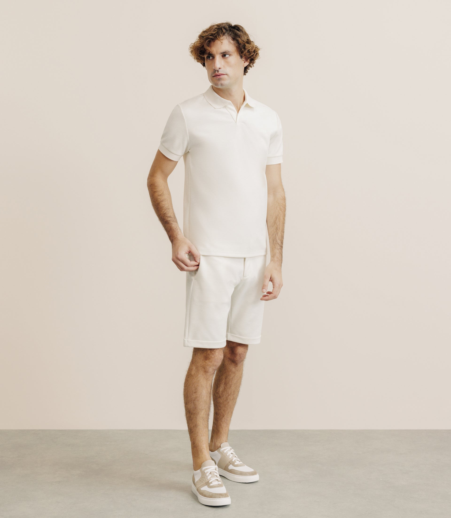 Ecru open collar polo