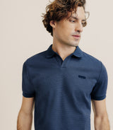 Navy open-neck polo shirt