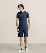 Navy open-neck polo shirt