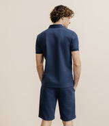 Navy open-neck polo shirt