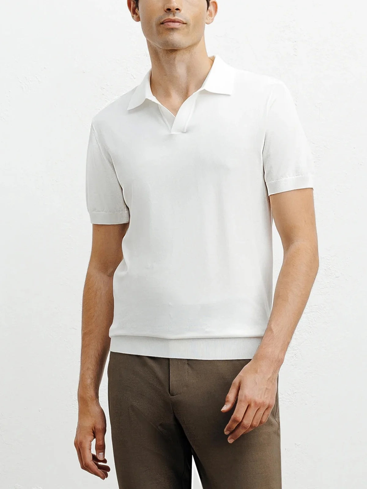 Ecru open-neck polo shirt