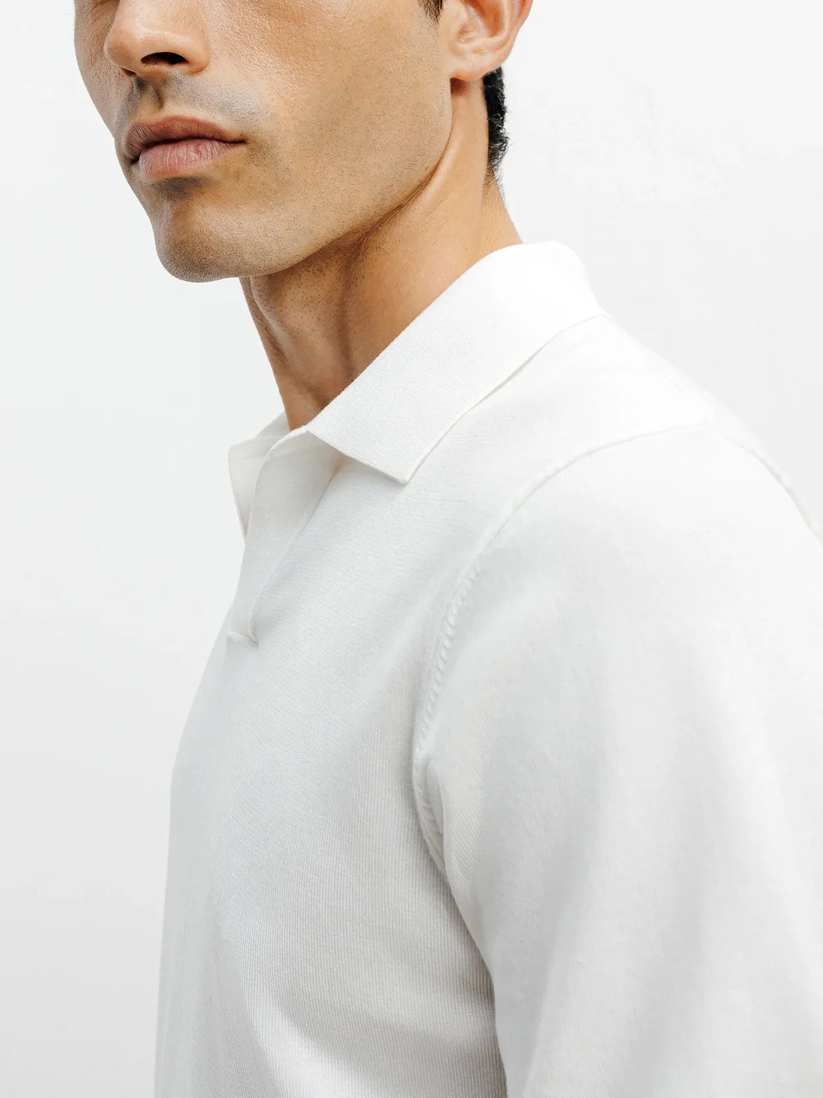 Ecru open-neck polo shirt