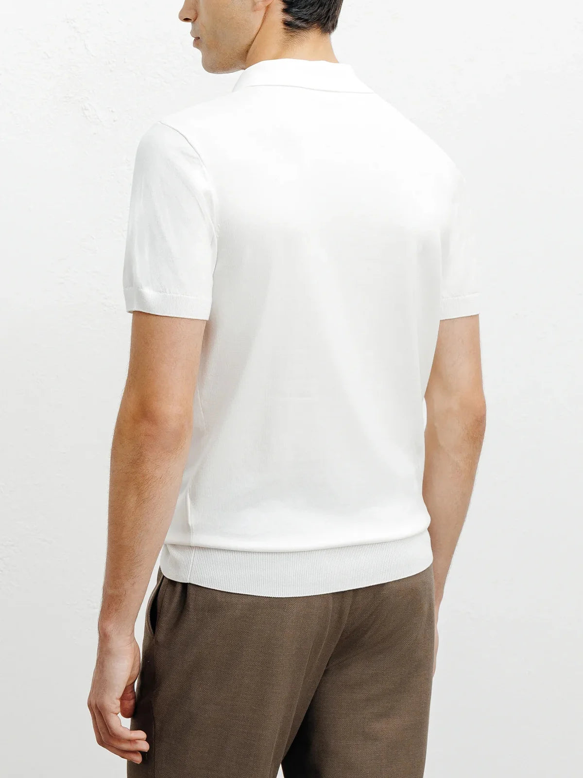 Ecru open-neck polo shirt