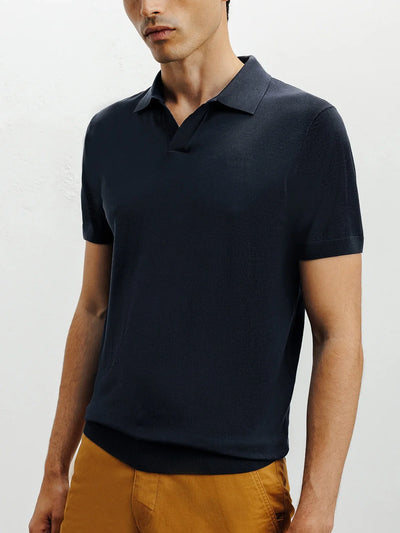 Navy open-collar polo shirt