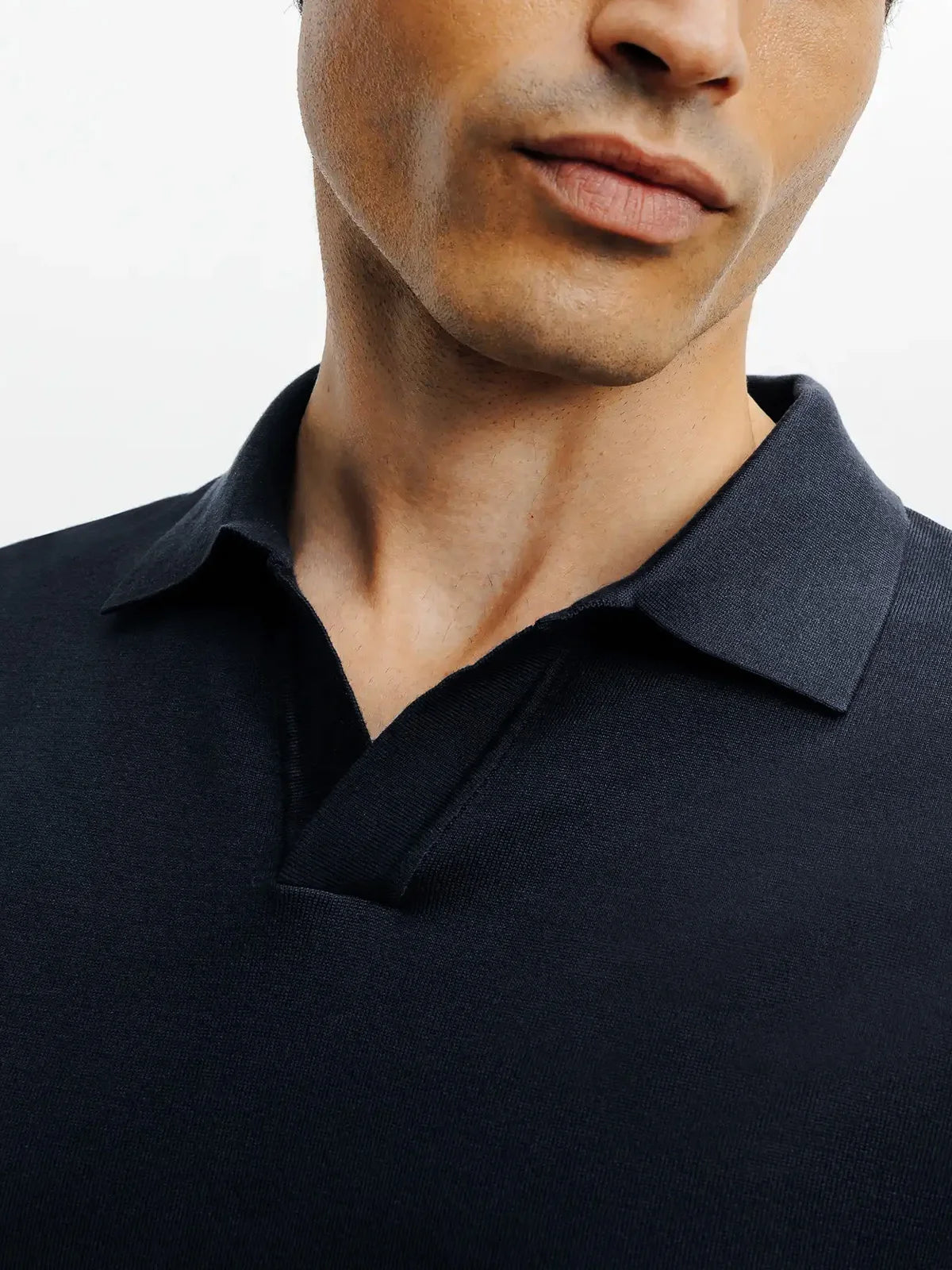 Navy open-collar polo shirt