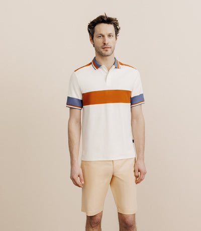 Polo boutonné à bandes pêche - IZAC