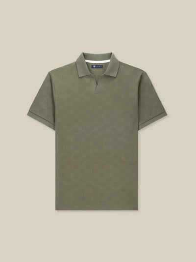 Polo col ouvert motif damier kaki - IZAC