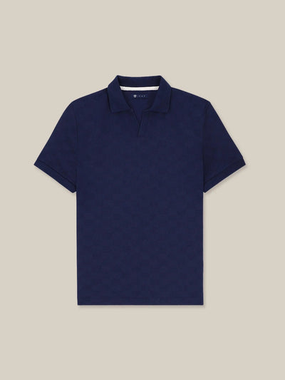 Polo col ouvert motif damier marine - IZAC