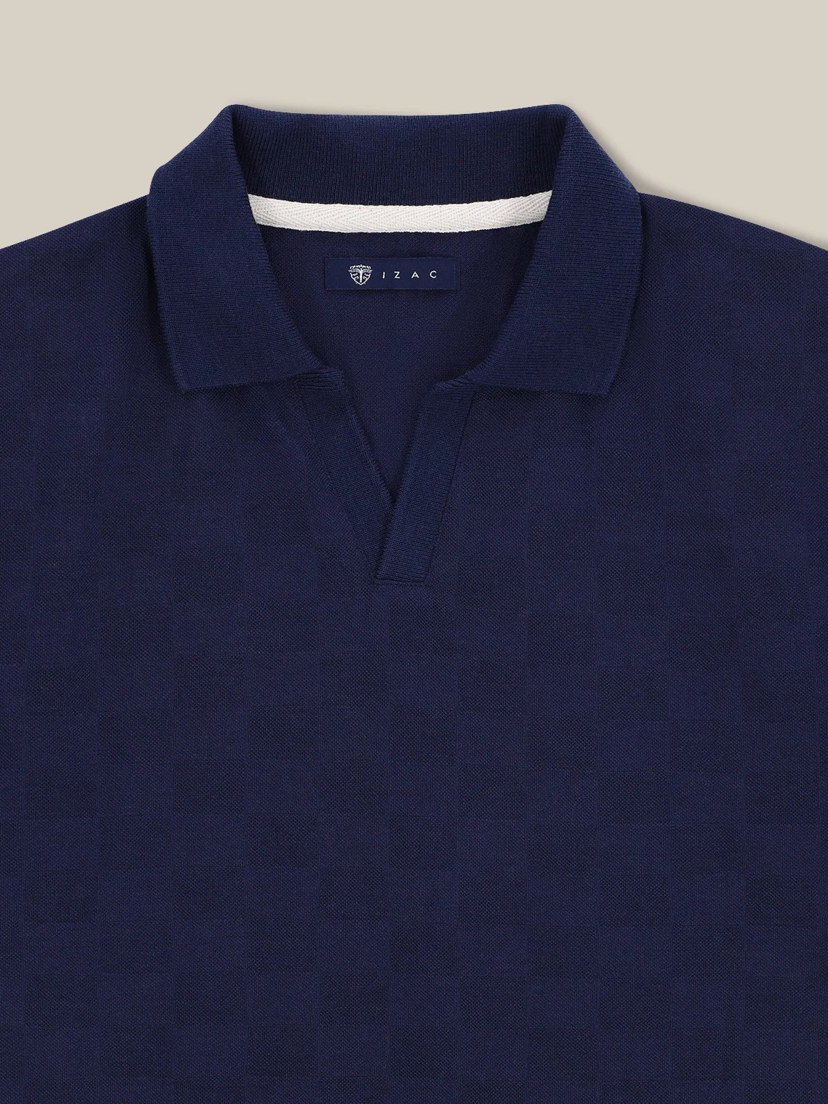 Polo col ouvert motif damier marine - IZAC