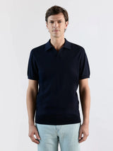 Polo col ouvert en maille marine