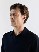 Polo col ouvert en maille marine