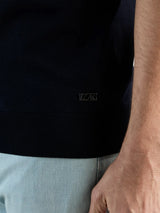 Polo col ouvert en maille marine