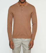 Long sleeve knitted polo shirt camel NEIL