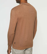 Long sleeve knitted polo shirt camel NEIL