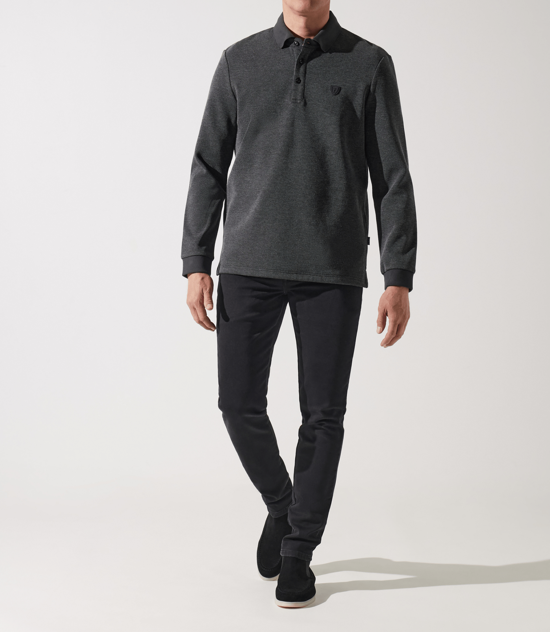 Polo manche longue piqué chiné anthracite GIPIQUE - IZAC