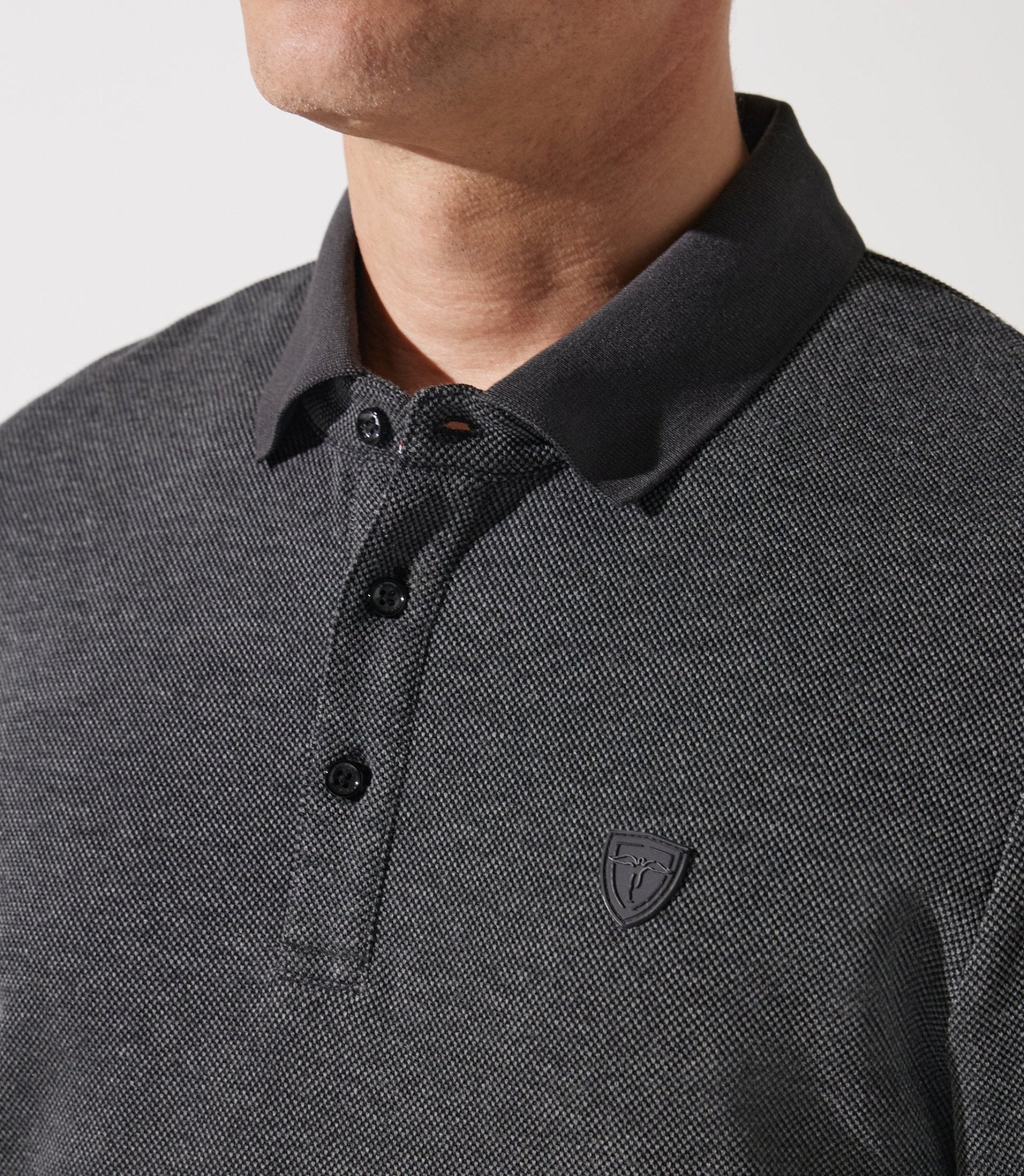 Polo manche longue piqué chiné anthracite GIPIQUE - IZAC