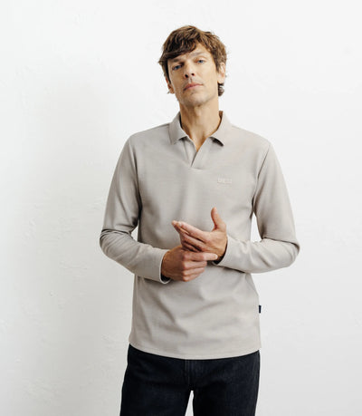 Polo col ouvert manches longues beige - IZAC