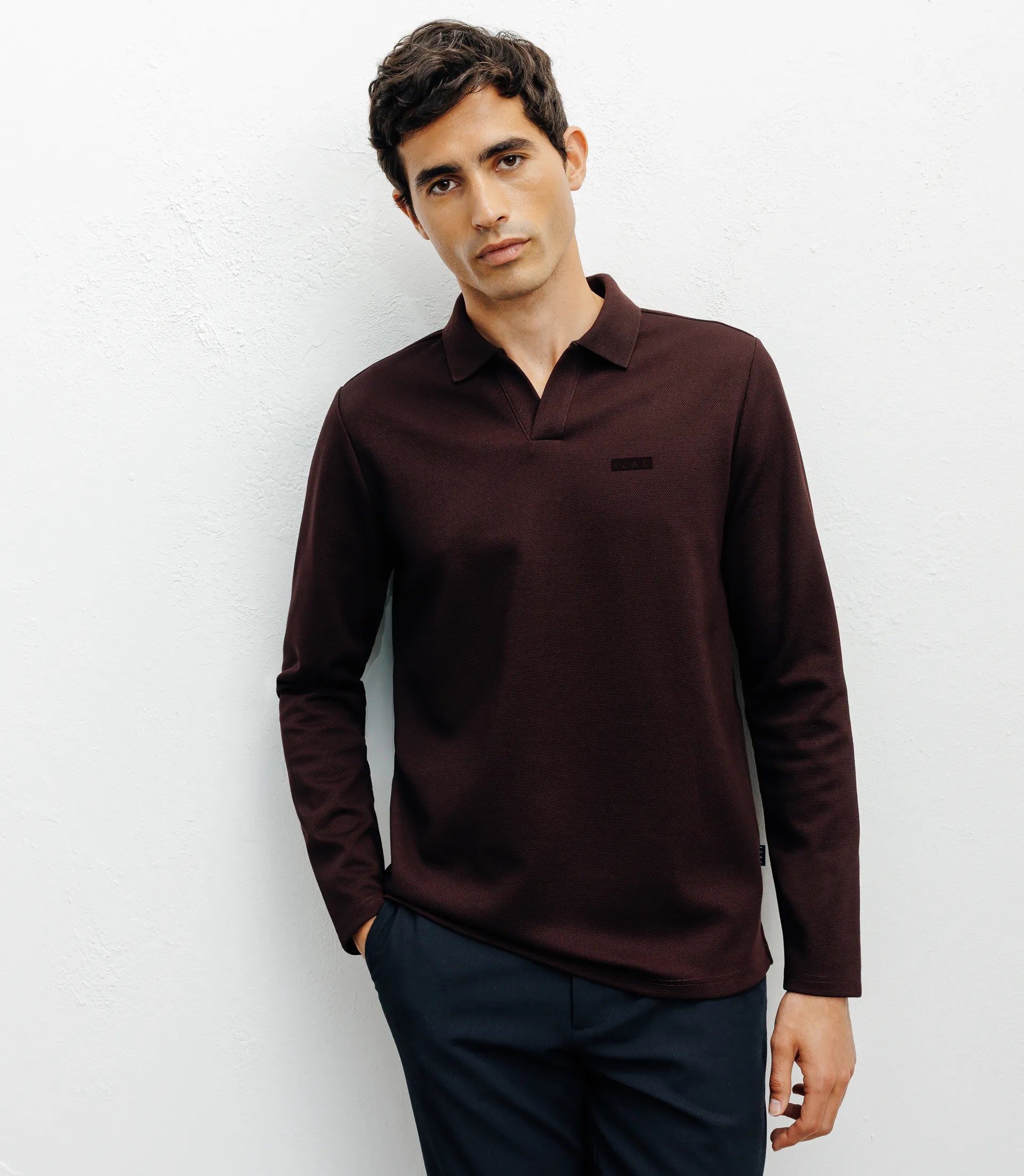 Polo col ouvert manches longues bordeaux foncé - IZAC
