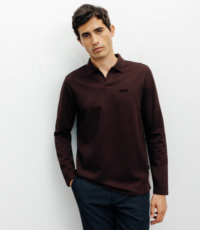 Polo col ouvert manches longues bordeaux foncé - IZAC