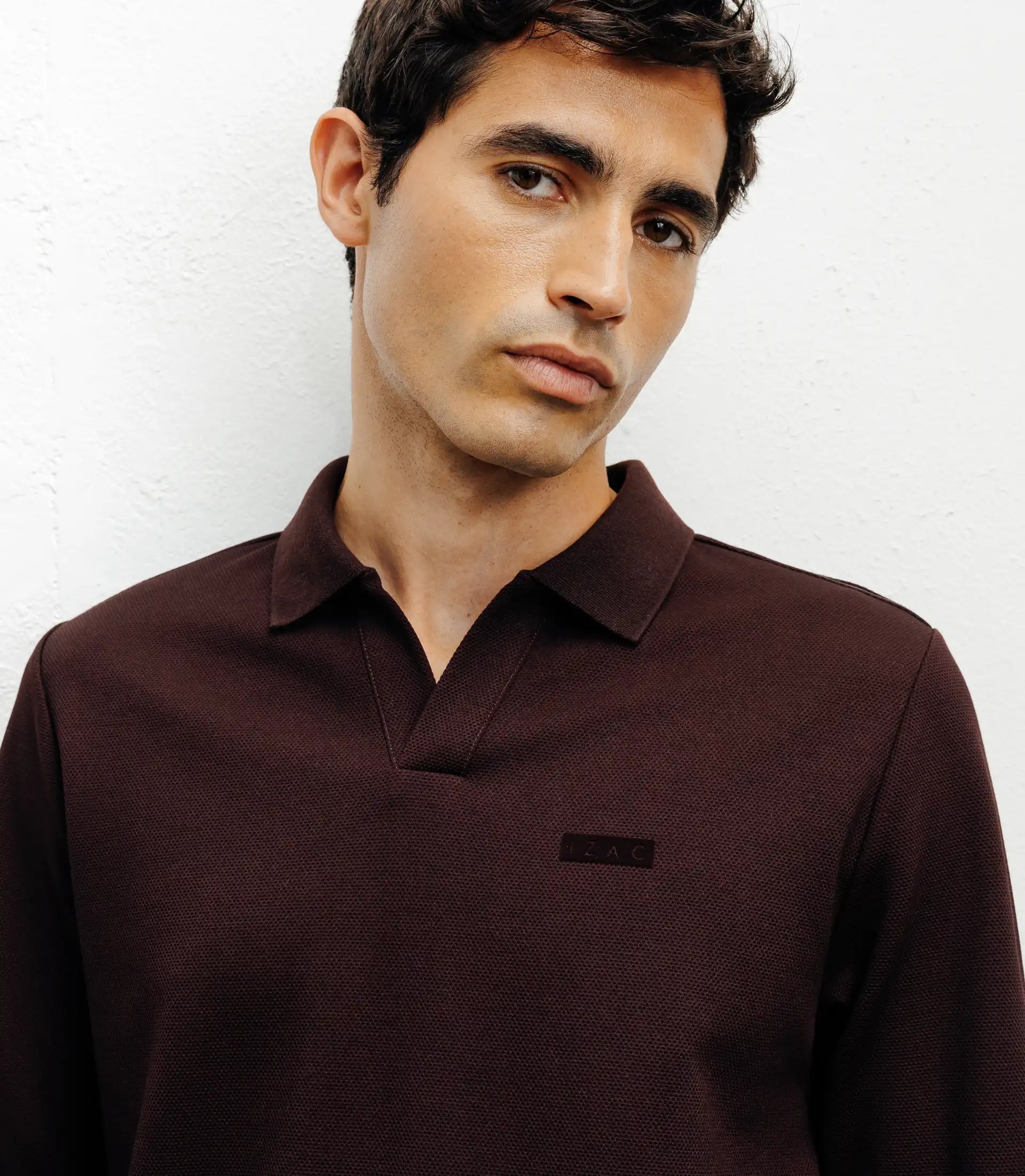 Polo col ouvert manches longues bordeaux foncé - IZAC