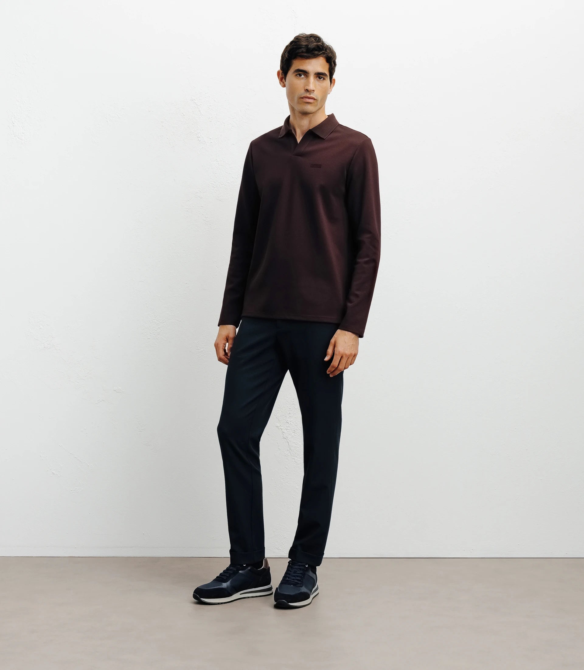 Polo col ouvert manches longues bordeaux foncé - IZAC
