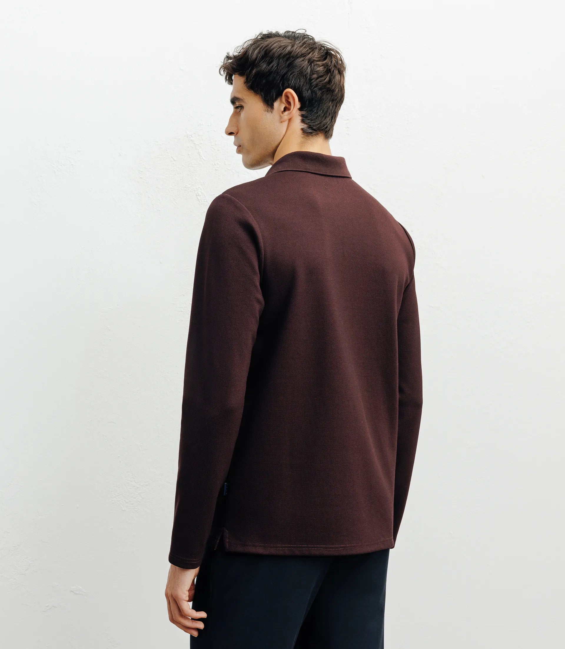 Polo col ouvert manches longues bordeaux foncé - IZAC