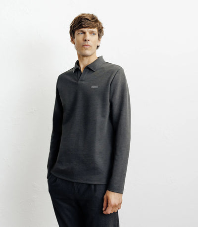 Polo col ouvert manches longues kaki - IZAC