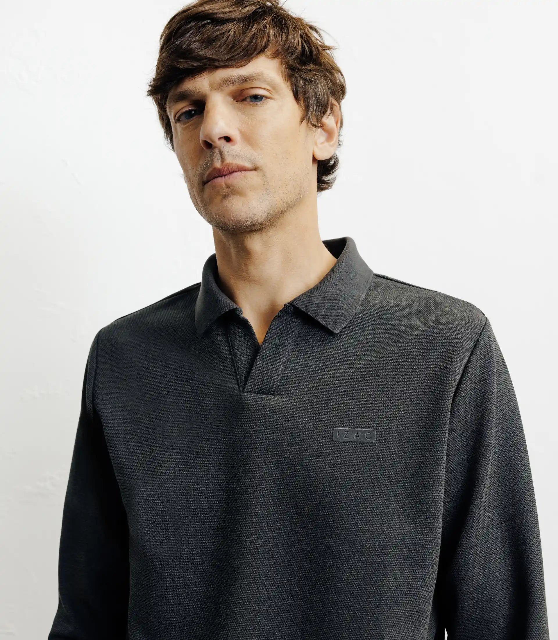 Polo col ouvert manches longues kaki - IZAC