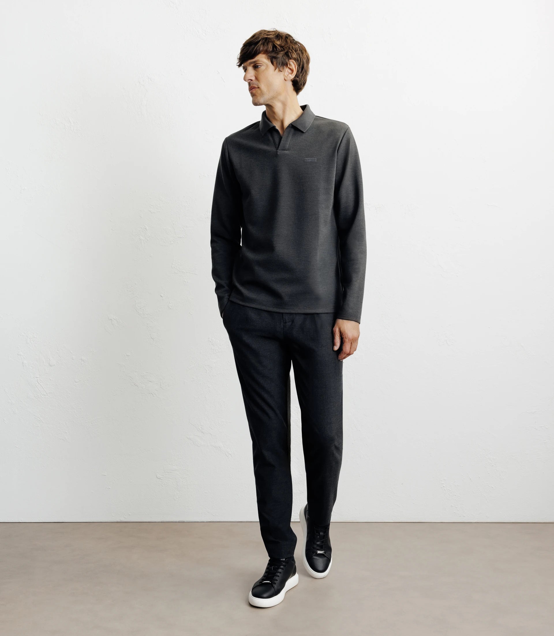 Polo col ouvert manches longues kaki - IZAC