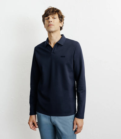 Polo col ouvert manches longues marine - IZAC