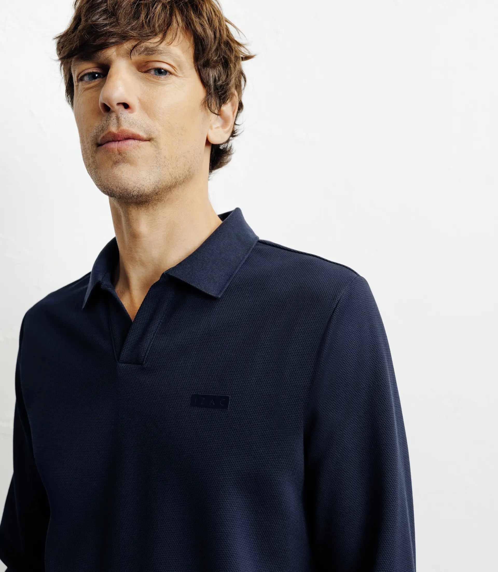 Polo col ouvert manches longues marine - IZAC
