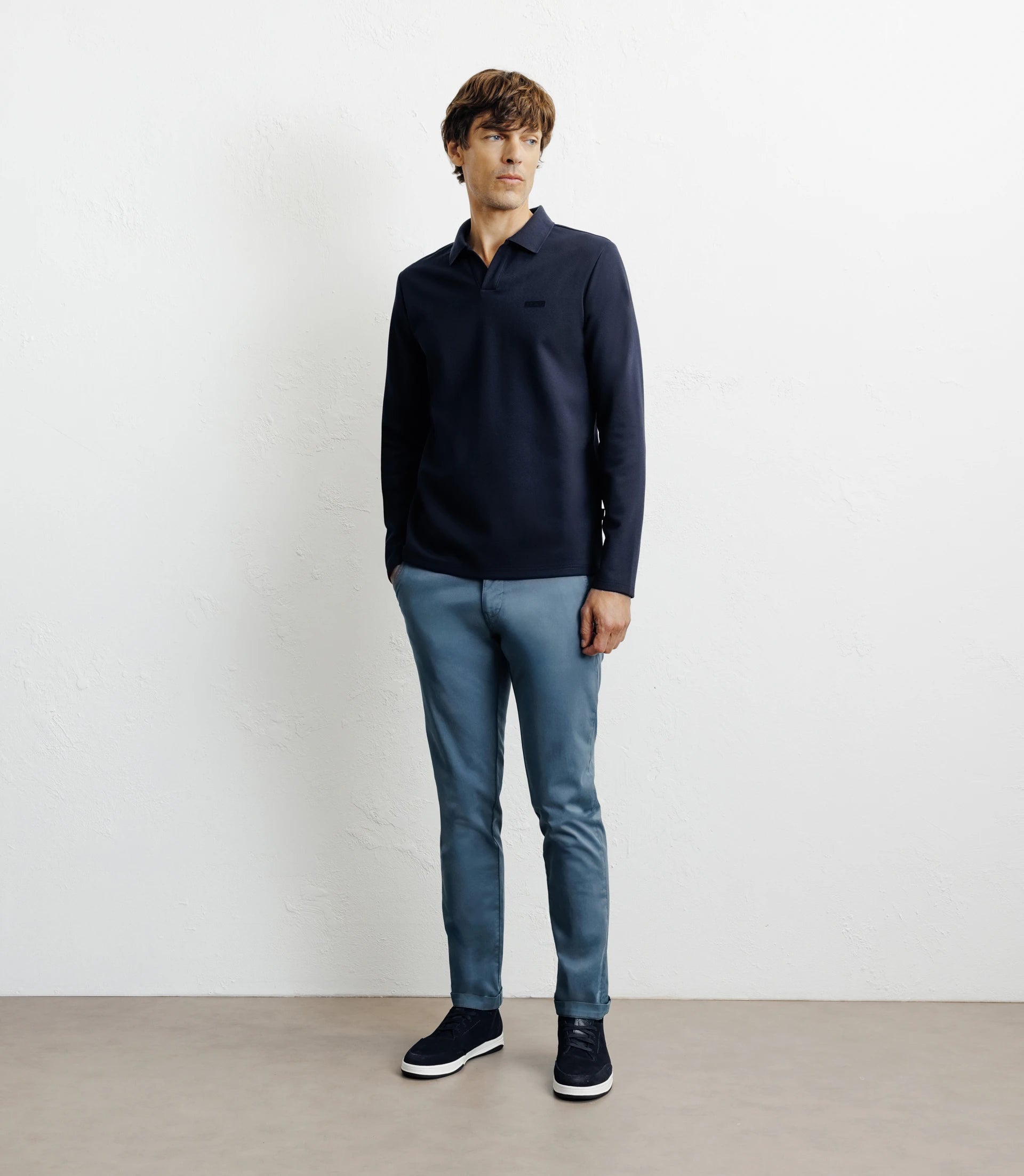 Polo col ouvert manches longues marine - IZAC