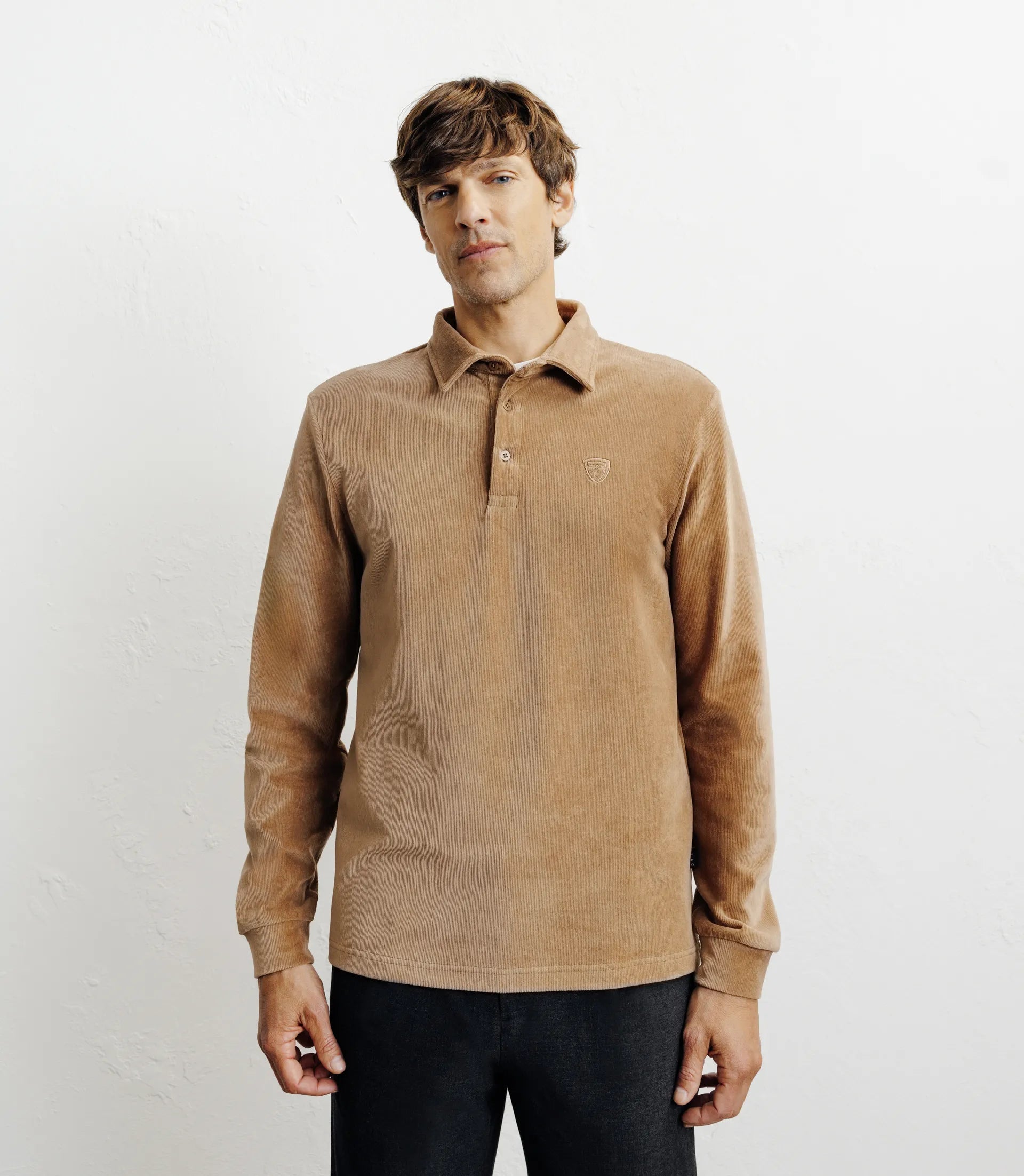 Polo boutonné manches longues camel - IZAC